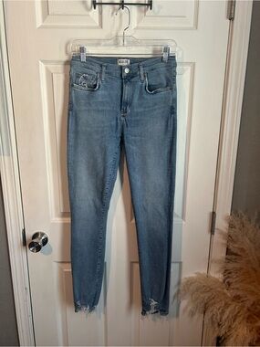 Agolde Light Blue Skinny Jeans with Frayed Hem